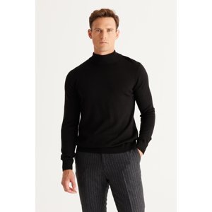 ALTINYILDIZ CLASSICS Men's Black Non-Pilling Standard Fit Normal Cut Half Turtleneck Knitwear Sweater