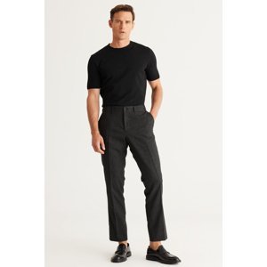 ALTINYILDIZ CLASSICS Men's Black Comfort Fit Relaxed Cut Elastic Waist Patterned Stretchy Trousers