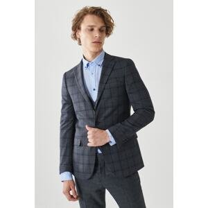 ALTINYILDIZ CLASSICS Men's Navy Blue-gray Slim Fit Slim Fit Mono Collar Checkered Vest Classic Suit