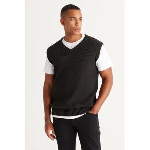 AC&Co / Altınyıldız Classics Men's Anthracite-Melange Standard Fit Regular Fit V Neck Knitwear Sweater