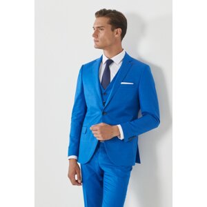 ALTINYILDIZ CLASSICS Men's Saks Blue Extra Slim Fit Slim Fit Mono Collar Pick Patterned Vest Suit