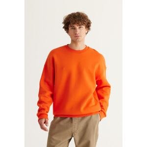 AC&Co / Altınyıldız Classics Men's Orange Oversize Wide-Fit Fleece 3 Thread Crew Neck Cotton Sweatshirt