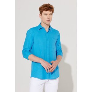 AC&Co / Altınyıldız Classics Men's Saks Comfort Fit Wide Cut, Classic Collar 100% Cotton Muslin Shirt.