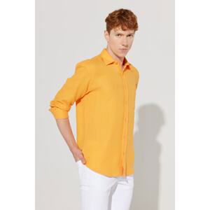 AC&Co / Altınyıldız Classics Men's Orange Comfort Fit Wide Cut, Classic Collar 100% Cotton Muslin Shirt.