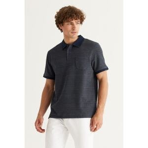 AC&Co / Altınyıldız Classics Men's Navy Blue-Grey Comfort Fit Wide Fit Polo Neck Patterned Short Sleeve T-Shirt