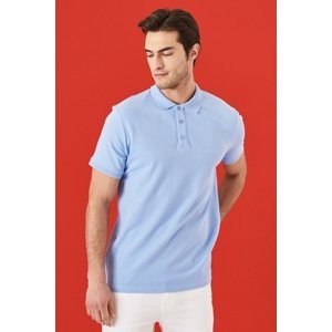 ALTINYILDIZ CLASSICS Men's Light Blue 100% Cotton Roll-Up Collar Slim Fit Slim Fit Polo Neck Short Sleeve T-Shirt