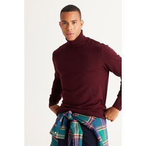 ALTINYILDIZ CLASSICS Men's Claret Red Standard Fit Anti-Pilling Full Turtleneck Knitwear Sweater.