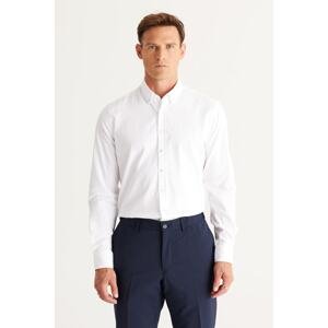 ALTINYILDIZ CLASSICS Men's White Slim Fit Slim Fit Buttoned Collar Cotton Gabardine Shirt