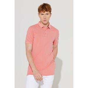 ALTINYILDIZ CLASSICS Men's Pale Pink Slim Fit Slim Fit Polo Neck 100% Cotton Short Sleeve Patterned T-Shirt