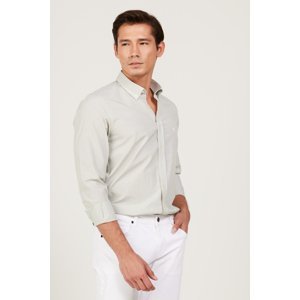 AC&Co / Altınyıldız Classics Men's Green-White Slim Fit Slim Fit Buttoned Collar Cotton Striped Shirt