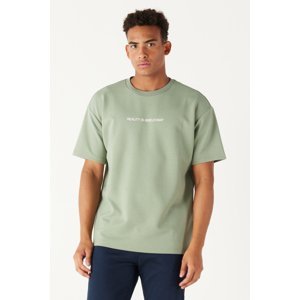 AC&Co / Altınyıldız Classics Men's Stone Green Boxy Fit Crew Neck Short Sleeve Sweatshirt.