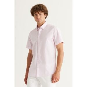 AC&Co / Altınyıldız Classics Men's Pink Slim Fit Slim Fit Concealed Button Collar 100% Cotton See-through Patterned Short Sleeve Shirt