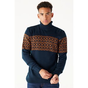AC&Co / Altınyıldız Classics Men's Navy Blue-tile Standard Fit Regular Fit Turtleneck Zigzag Pattern Knitwear Sweater