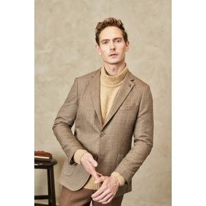 ALTINYILDIZ CLASSICS Men's Brown Comfort Fit Relaxed Cut Mono Collar Diagonal Patterned Jacket