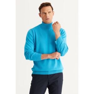 ALTINYILDIZ CLASSICS Men's Turquoise Anti-Pilling Standard Fit Normal Cut Half Turtleneck Knitwear Sweater