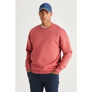AC&Co / Altınyıldız Classics Men's Coral Oversize Wide Cut Inner Fleece 3 Thread Crew Neck Cotton Sweatshirt