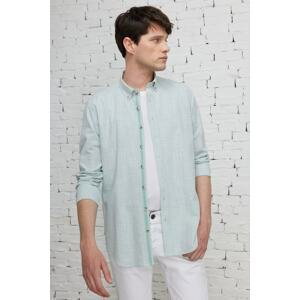 ALTINYILDIZ CLASSICS Men's Khaki Slim Fit Slim Fit Buttoned Collar Linen Look 100% Cotton Flamed Shirt