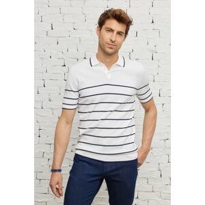 ALTINYILDIZ CLASSICS Men's Ecru Navy Standard Fit Normal Cut Polo Neck 100% Cotton Short Sleeve Knitwear T-Shirt