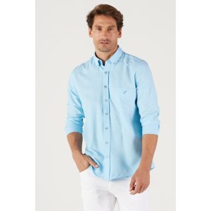 AC&Co / Altınyıldız Classics Men's Light Blue Slim Fit Slim Fit Buttoned Collar Cotton Pocket Oxford Shirt