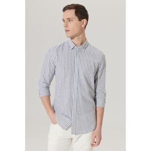 ALTINYILDIZ CLASSICS Men's White-khaki Slim Fit Slim Fit Hidden Button Collar Cotton Striped Linen Shirt