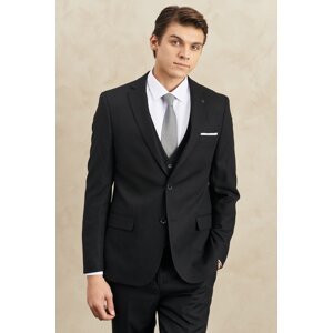 ALTINYILDIZ CLASSICS Men's Black Slim Fit Narrow Cut Mono Collar Vest Suit
