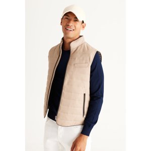 ALTINYILDIZ CLASSICS Men's Beige Standard Fit Normal Cut High Neck Cotton Diagonal Patterned Vest