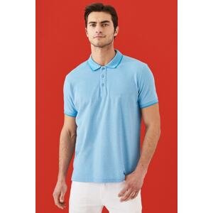 AC&Co / Altınyıldız Classics Men's Non-Shrink Cotton Fabric Slim Fit Slim Fit Blue Roll-Up Polo Neck T-Shirt