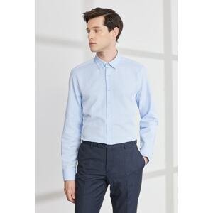 ALTINYILDIZ CLASSICS Men's Light Blue Slim Fit Slim Fit Hidden Button Collar Cotton Dobby Shirt