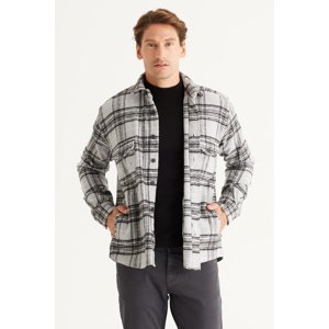 AC&Co / Altınyıldız Classics Men's Gray Oversize Wide Cut Buttoned Collar Plaid Winter Shirt Jacket