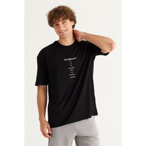 AC&Co / Altınyıldız Classics Men's DARK BLACK Long Fit Slim Fit Crew Neck 100% Cotton Printed T-Shirt