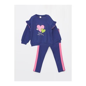 LC Waikiki Crew Neck Long Sleeve Printed Baby Girl Sweatshirt and Leggings 2-Set