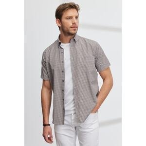 AC&Co / Altınyıldız Classics Men's Brown-white Comfort Fit Relaxed Cut Buttoned Collar Cotton Gingham Shirt