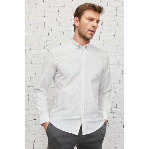 ALTINYILDIZ CLASSICS Men's White Brown Slim Fit Slim Fit Buttoned Collar Cotton Printed Shirt