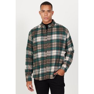 AC&Co / Altınyıldız Classics Men's Khaki Brown Oversize Wide Cut Buttoned Collar Plaid Patterned Lumberjack Winter Shirt Jacket