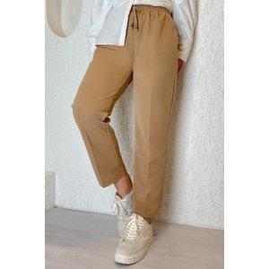 InStyle Elastic Waist Lycra Double Fabric Trousers - Camel