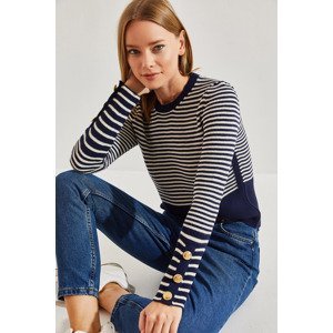 Bianco Lucci Women's Buttoned Sleeve Striped Knitwear Sweater