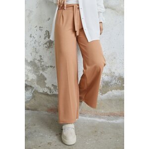 InStyle Loose Scuba Trousers with Belted Waist - Camel