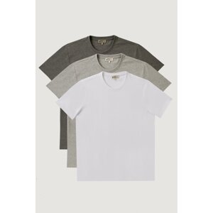 AC&Co / Altınyıldız Classics Men's White-gray Melange-brown Slim Fit Slim Fit Crew Neck 3-Pack 100% Cotton T-Shirt