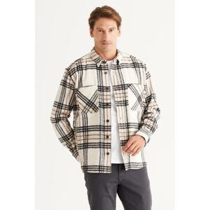 AC&Co / Altınyıldız Classics Men's Beige Black Oversize Wide Cut Buttoned Collar Pocket Checkered Lumberjack Winter Shirt Jacket