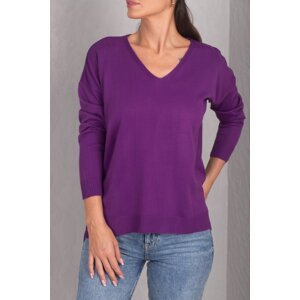armonika Women's Purple V-Neck Front Short Rear Long Knitwear Sweater