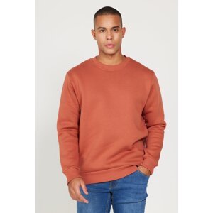 AC&Co / Altınyıldız Classics Men's Light Brown Standard Fit Normal Cut 3 Thread Crew Neck Sweatshirt with Inner Fleece