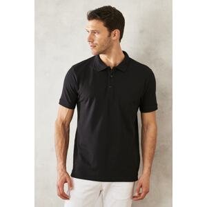ALTINYILDIZ CLASSICS Men's Non-Shrink Cotton Fabric Regular Fit Relaxed Fit Dark Black Anti-roll Polo Neck Pocket T-Shirt
