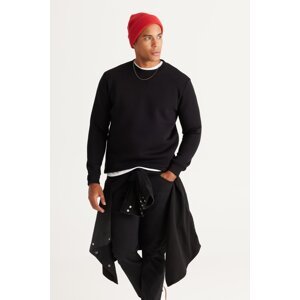AC&Co / Altınyıldız Classics Men's Black Standard Fit Normal Cut Inner Fleece 3 Thread Crew Neck Cotton Sweatshirt