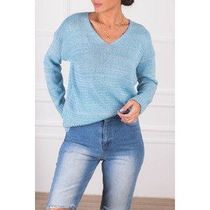armonika Women's Baby Blue V-Neck Knitwear Sweater