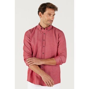 AC&Co / Altınyıldız Classics Men's Claret Red Button Collar Easy-Iron Cotton Slim Fit Narrow Cut Oxford Shirt