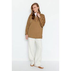 Trendyol Khaki Zipper Detail Diver/Scuba Plain Knitted Sweatshirt