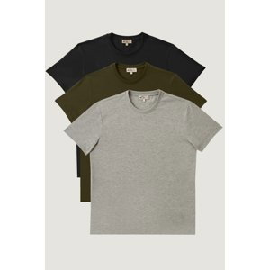 AC&Co / Altınyıldız Classics Men's Black-khaki-gray Melange Slim Fit Slim Fit Crew Neck 3-Pack 100% Cotton T-Shirt