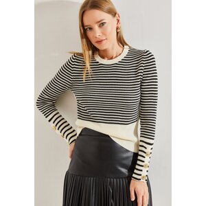 Bianco Lucci Women's Buttoned Sleeves Striped Knitwear Sweater