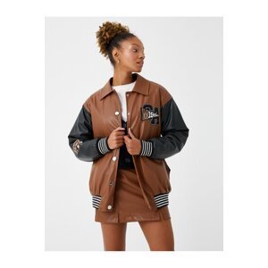Koton Pilot Jacket Leather Look Applique Detailed
