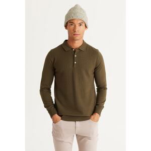 ALTINYILDIZ CLASSICS Men's Khaki Standard Fit Regular Cut Polo Neck Jacquard Knitwear Sweater